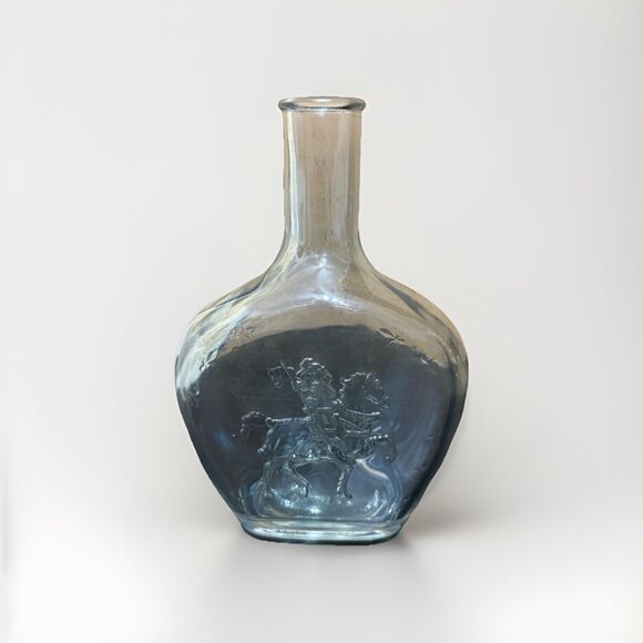 Vintage 1950s Embossed Glass Whiskey Bottle Knight on Horseback R-84 - Picture 1 of 4